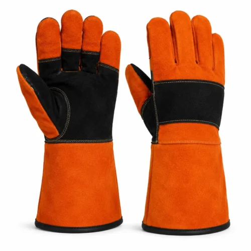 Guantes Cuero Soldador Naranjo y Negro